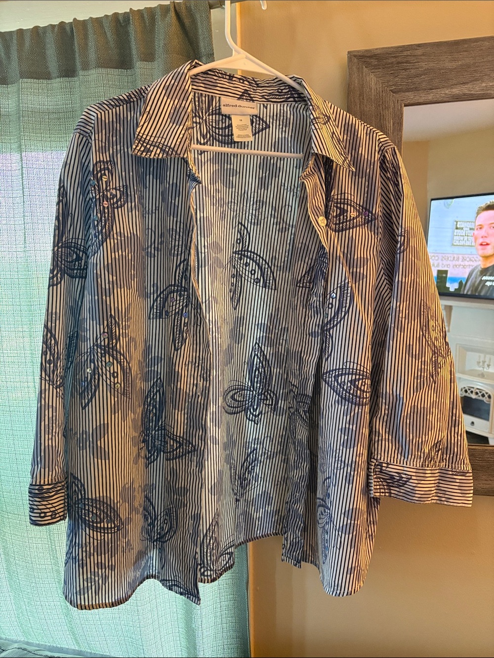 Classic Blue Striped Butterfly Floral-Print Women’s Shirt